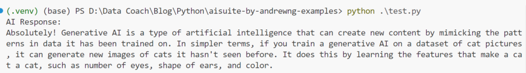 Andrew Ng's AISuite - Python AISuite- Mistral-7B-Instruct-Output - Data Coach - https://datacoach.in/